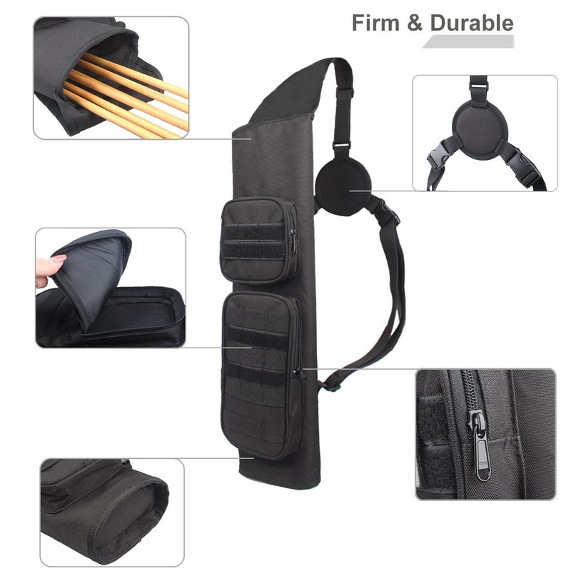 KRATARC Archery Back Arrows Quiver Bag with Molle System and Pockets for Hunting Shooting Target Practice (Black- molle design) - Image 2